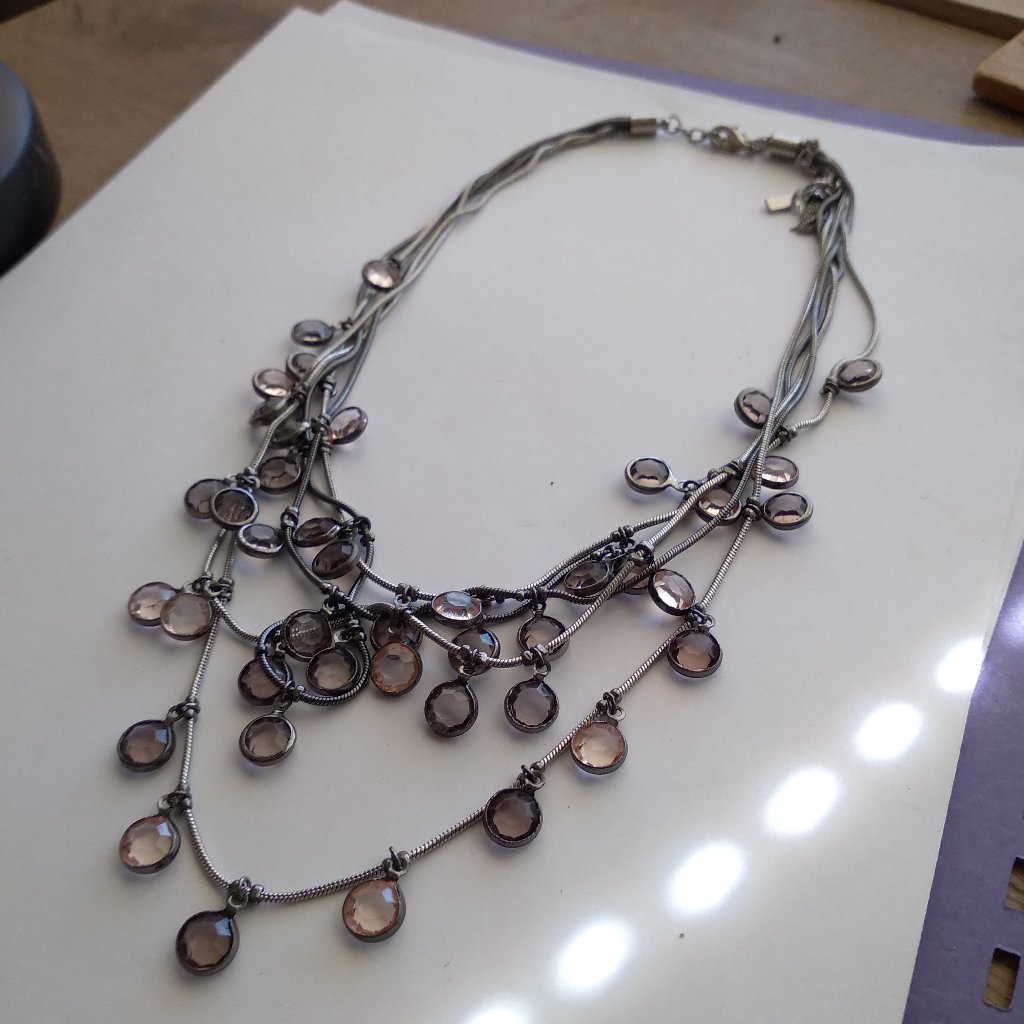 Silver Braded Multi Strands Wire And Loops Of Simulated Quartz Necklace